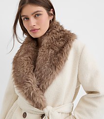 Faux Fur Shawl Collar Belted Coat carousel Product Image 4
