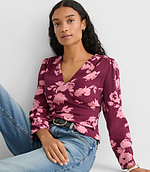 Petite Floral Smocked V-Neck Blouse carousel Product Image 1