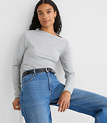 Petite Heathered Cozy Ribbed Asymmetric Neck Top carousel Product Image 2