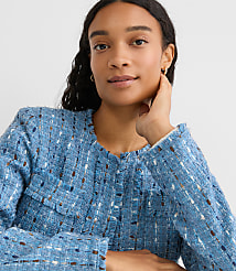 Frayed Tweed Collarless Jacket carousel Product Image 3