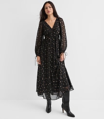 Petite Shimmer Geo Clip Ruched Maxi Dress carousel Product Image 1