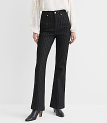 Petite High Rise Slim Flare Jeans in Black Shimmer Pinstripe carousel Product Image 2