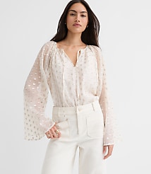 Petite Shimmer Clip Flare Sleeve Tie Neck Blouse carousel Product Image 2