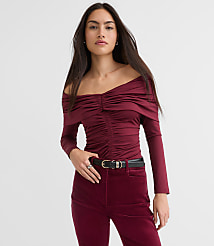 Petite Ruched Off The Shoulder Top carousel Product Image 1