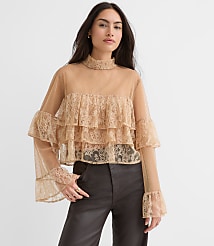 Petite Velvet Dotted Chantilly Lace Ruffle Top carousel Product Image 4