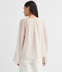 Shimmer Clip Flare Sleeve Tie Neck Blouse carousel Product Image 4