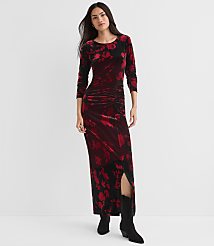 Velvet Ruched Midi Dress carousel Product Image 1
