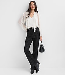 High Rise Slim Flare Jeans in Black Shimmer Pinstripe carousel Product Image 1