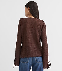 Pointelle Ruffle Tie Cuff Top carousel Product Image 3