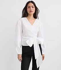 Poplin Bubble Sleeve Wrap Top carousel Product Image 1