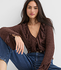 Pointelle Ruffle Tie Cuff Top carousel Product Image 2
