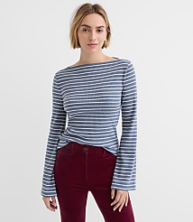 Petite Stripe Ribbed Flare Sleeve Boatneck Top carousel Product Image 1