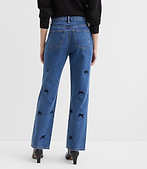 Velvet Bow High Rise Straight Jeans in Bright Mid Indigo Wash carousel Product Image 3