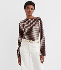 Stripe Ribbed Flare Sleeve Boatneck Top carousel Product Image 1
