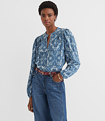 Floral Crinkle Knit Split Neck Blouse carousel Product Image 2