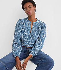 Floral Crinkle Knit Split Neck Blouse carousel Product Image 1