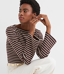 Stripe Ribbed Flare Sleeve Boatneck Top carousel Product Image 3