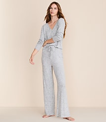 Heathered Henley Wide Leg Pajama Set carousel Product Image 1