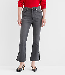 Petite Satin Bow High Rise Kick Crop Jeans in Washed Black carousel Product Image 2