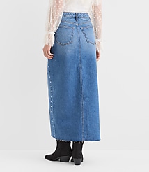 Petite Studded Denim Maxi Skirt in Classic Mid Wash carousel Product Image 3