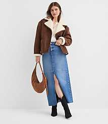 Studded Denim Maxi Skirt in Classic Mid Wash carousel Product Image 1