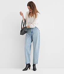 Sparkle Embellished High Rise Barrel Jeans in Vintage Light Indigo Wash carousel Product Image 3
