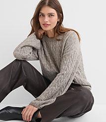 Heathered Wide Sleeve Cable Sweater carousel Product Image 1