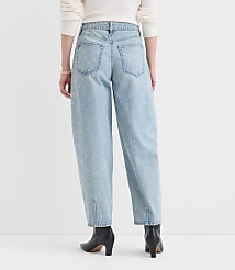 Sparkle Embellished High Rise Barrel Jeans in Vintage Light Indigo Wash carousel Product Image 4