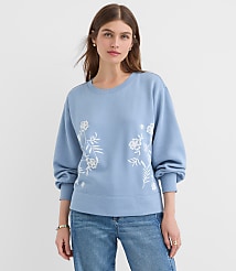 Floral Embroidered Terry Puff Sleeve Sweatshirt carousel Product Image 1