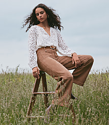 Palmer Wide Leg Pants in Faux Suede carousel Product Image 1