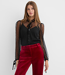 Petite Velvet Dot Tulle Bow Blouse carousel Product Image 1