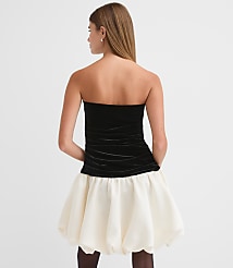 Petite Velvet Strapless Bubble Mini Pocket Dress carousel Product Image 2