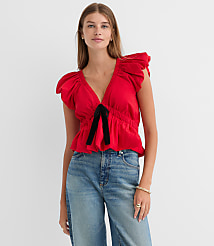 Petite Velvet Bow Flutter Peplum Top carousel Product Image 3