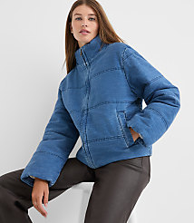 Denim Puffer Jacket in Light Wash carousel Product Image 2