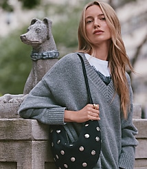Petite Heathered Slouchy V-Neck Sweater carousel Product Image 1