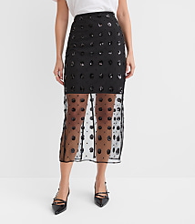 Petite Floral Sequin Overlay Midi Skirt carousel Product Image 3