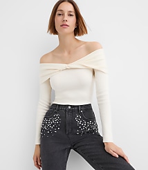 Petite Jeweled Pocket High Rise Straight Jeans in Washed Black carousel Product Image 4