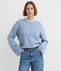 Petite Heathered Wide Sleeve Cable Sweater carousel Product Image 1