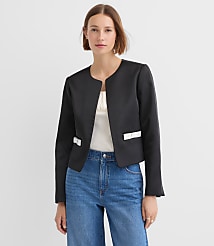Satin Bow Pocket Collarless Jacket carousel Product Image 1