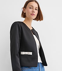 Satin Bow Pocket Collarless Jacket carousel Product Image 3