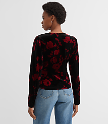 Floral Velvet Puff Sleeve V-Neck Top carousel Product Image 2