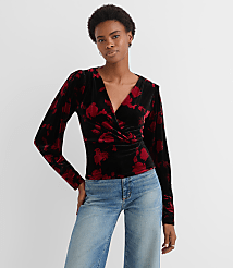Floral Velvet Puff Sleeve V-Neck Top carousel Product Image 3