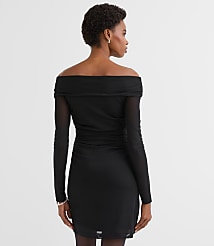 Petite Mesh Ruched Off The Shoulder Mini Dress carousel Product Image 2