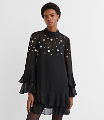 Sequin Ruffle Mock Neck Mini Dress carousel Product Image 4
