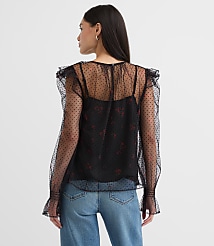 Petite Velvet Dot Tulle Floral Cami Blouse carousel Product Image 4