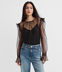 Petite Velvet Dot Tulle Floral Cami Blouse carousel Product Image 2