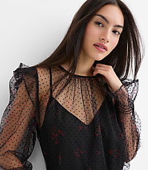 Velvet Dot Tulle Floral Cami Blouse carousel Product Image 1