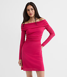 Petite Mesh Ruched Off The Shoulder Mini Dress carousel Product Image 1