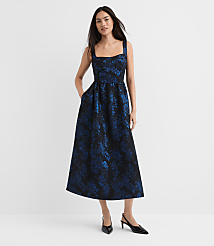 Shimmer Floral Corset Seamed Midi Pocket Dress carousel Product Image 4