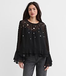 Sequin Ruffle Peplum Blouse carousel Product Image 1